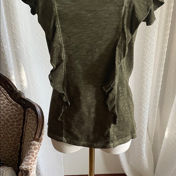 Veronica Beard Bea Jeans Dark Green Ruffled Sleeve Top Small EUC - Picture 4 of 10